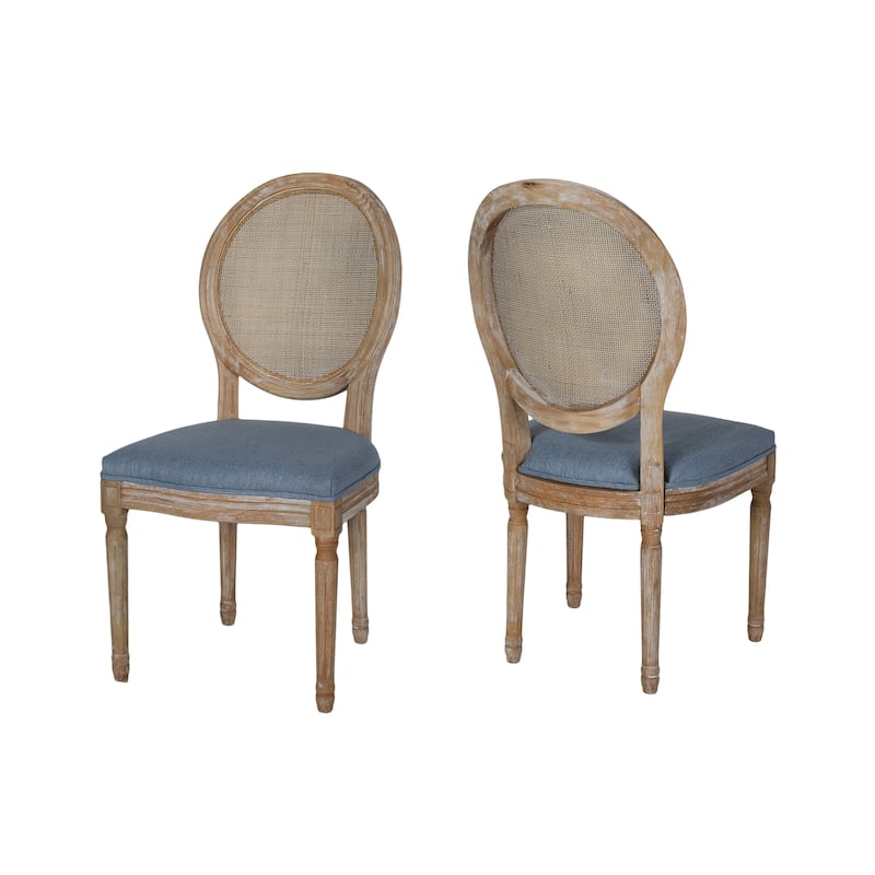 Epworth Wooden Dining Chair with Wicker and Fabric Seating (Set of 2) by Christopher Knight Home - Light Blue, Natural