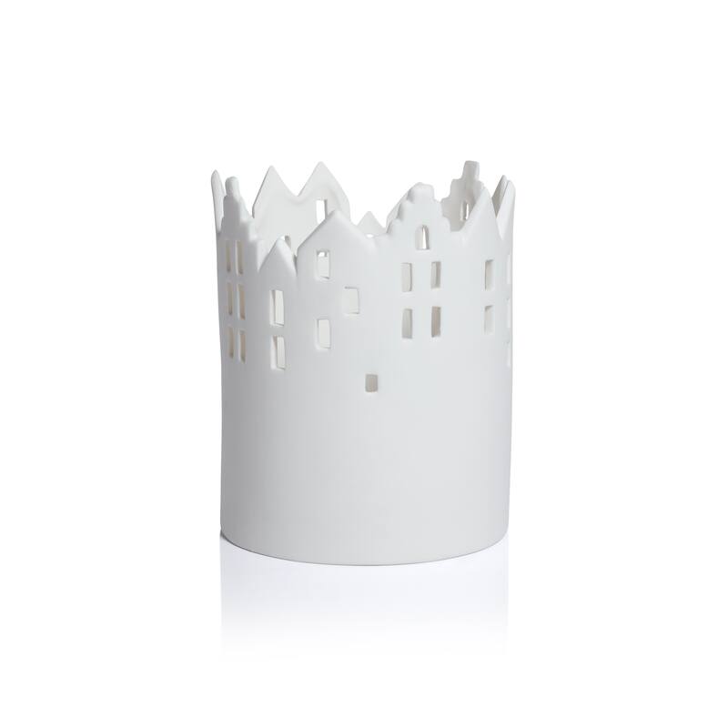 Skyline Ceramic Multipurpose Hurricanes or Planters, Decorative Holders, Set of 2 - 7"