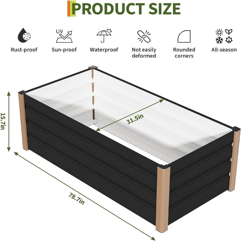 8 x 3.5 x 1.5 Ft Aluminum Raised Garden Bed Commercial Planter Box Kit with Safety Corners and Open-Bottom Design Gray