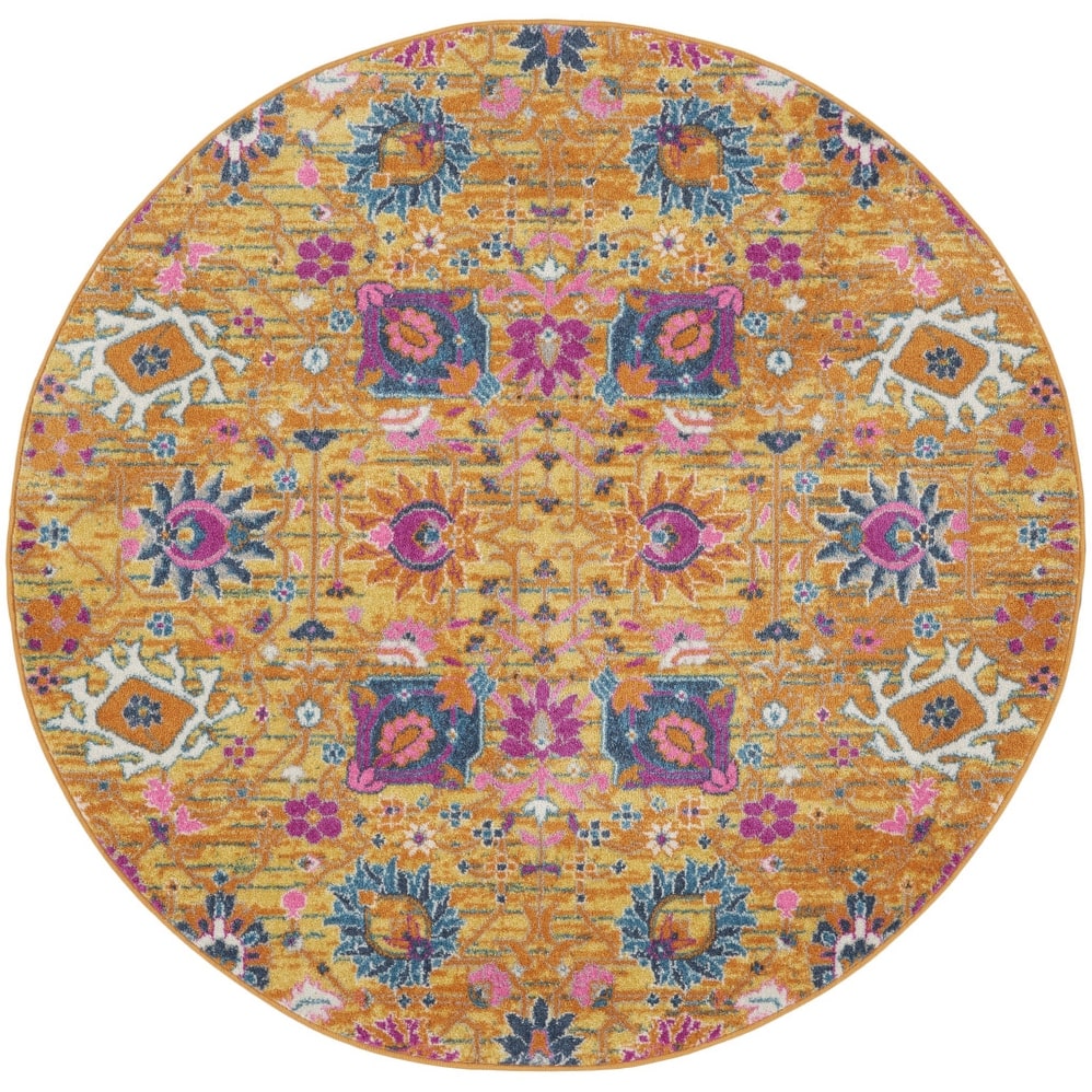 Caki Power Loomed Geometric Floral Area Rug By HomeRoots - 5' Round