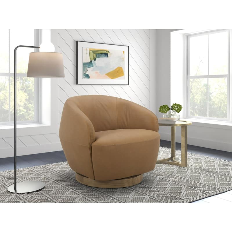 Divani Casa Agatha Modern Tan Leather Swivel Accent Chair