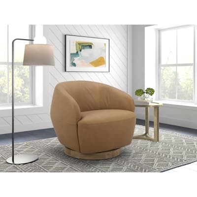 Divani Casa Agatha Modern Tan Leather Swivel Accent Chair