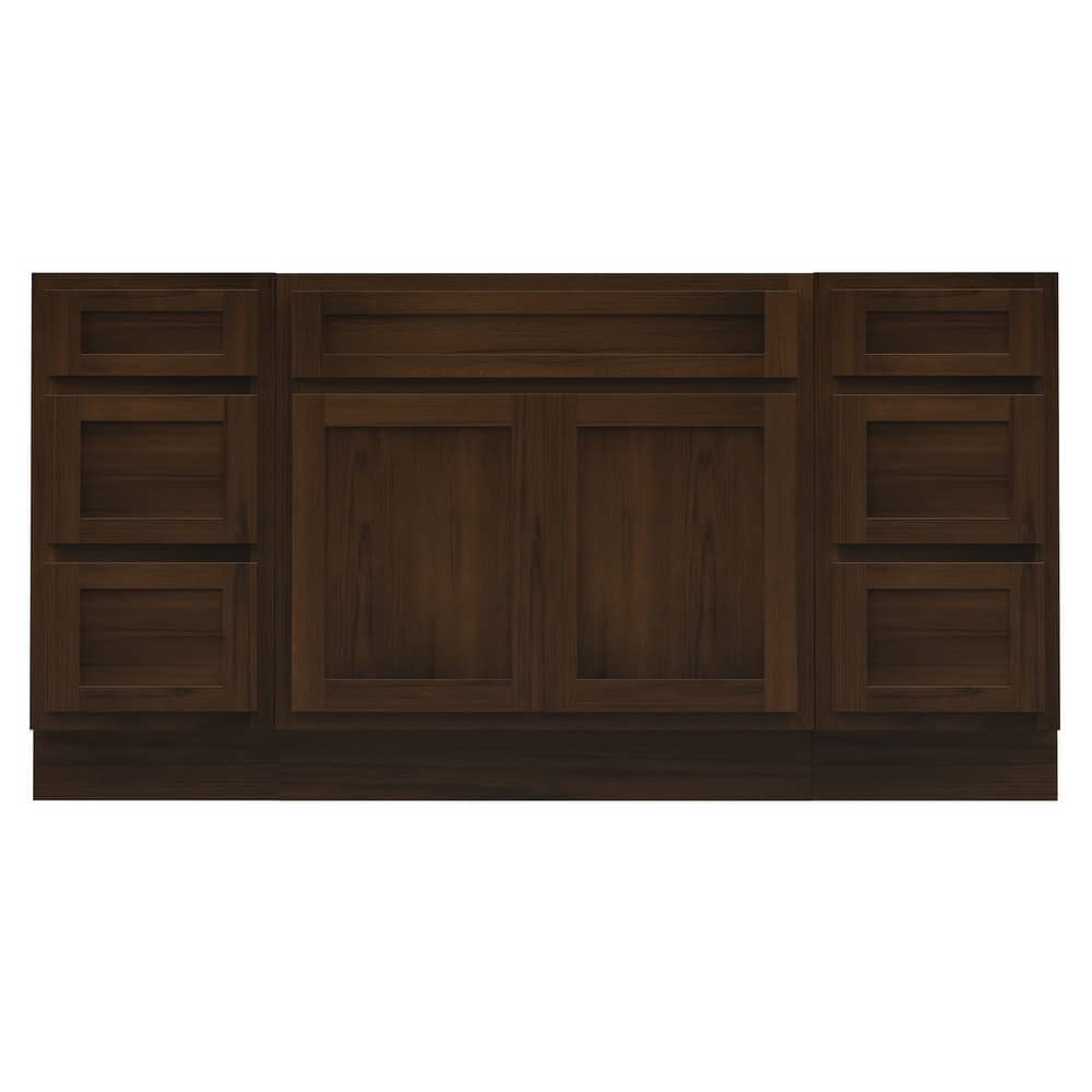 Vanity Art 66" Oak Freestanding Bathroom Vanity Cabinet without Top