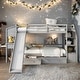 preview thumbnail 1 of 22, Twin over Twin Bunk Bed with Storage Staircase, Slide, and Multifunctional Desk with Drawers and Shelves Grey
