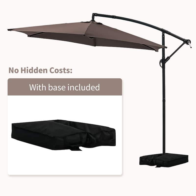 Ainfox 10ft Offset Hanging Market Patio Umbrella With Base