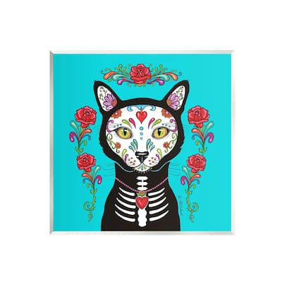Stupell Day of Dead Cat Portrait Wall Plaque Art Design by Pat Cockrell