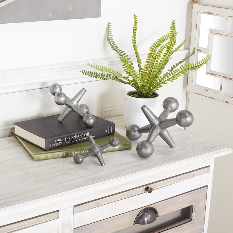 Gray Metal Jack Decorative Sculpture (Set of 3) - Gray