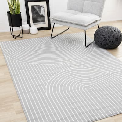 Forte Grey White Curved Arches Indoor Area Rug, 5'3" x 7'5"