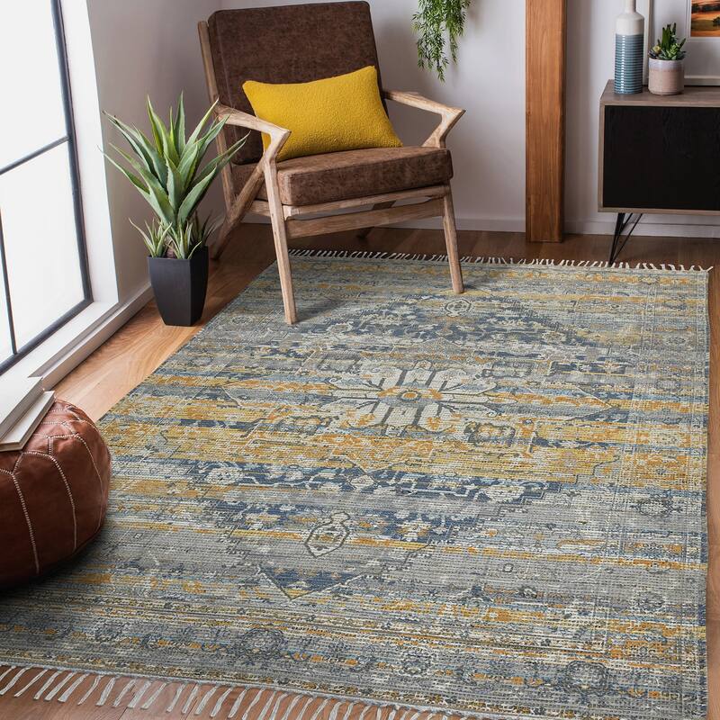 Carson Carrington Lukse Jute Blend Flatweave Area Rug - 2' x 3' - Denim/Orange