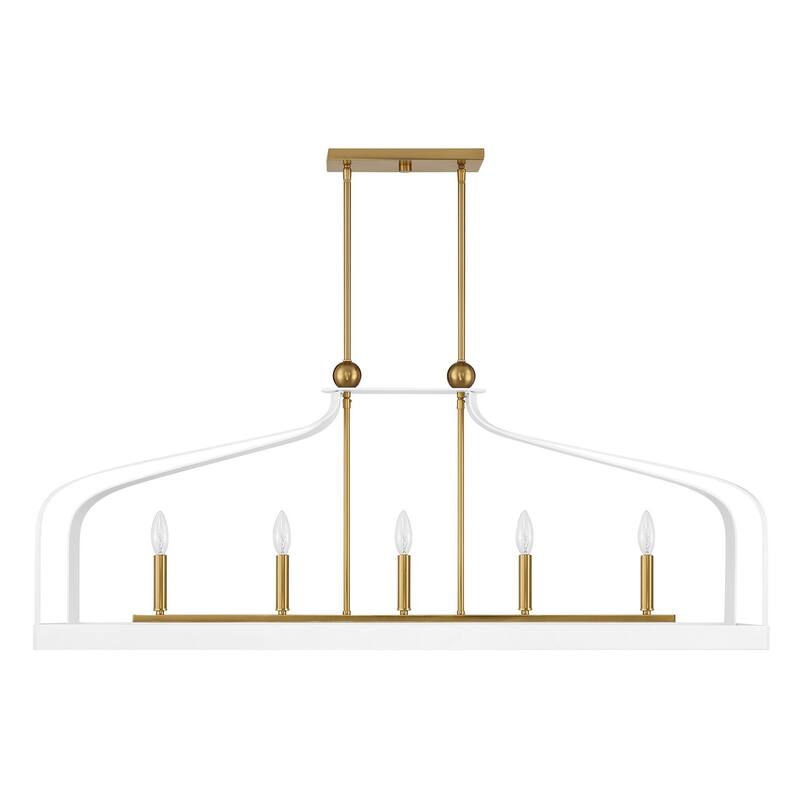 Sheffield 5-Light Linear Chandelier - White with Warm Brass Accents