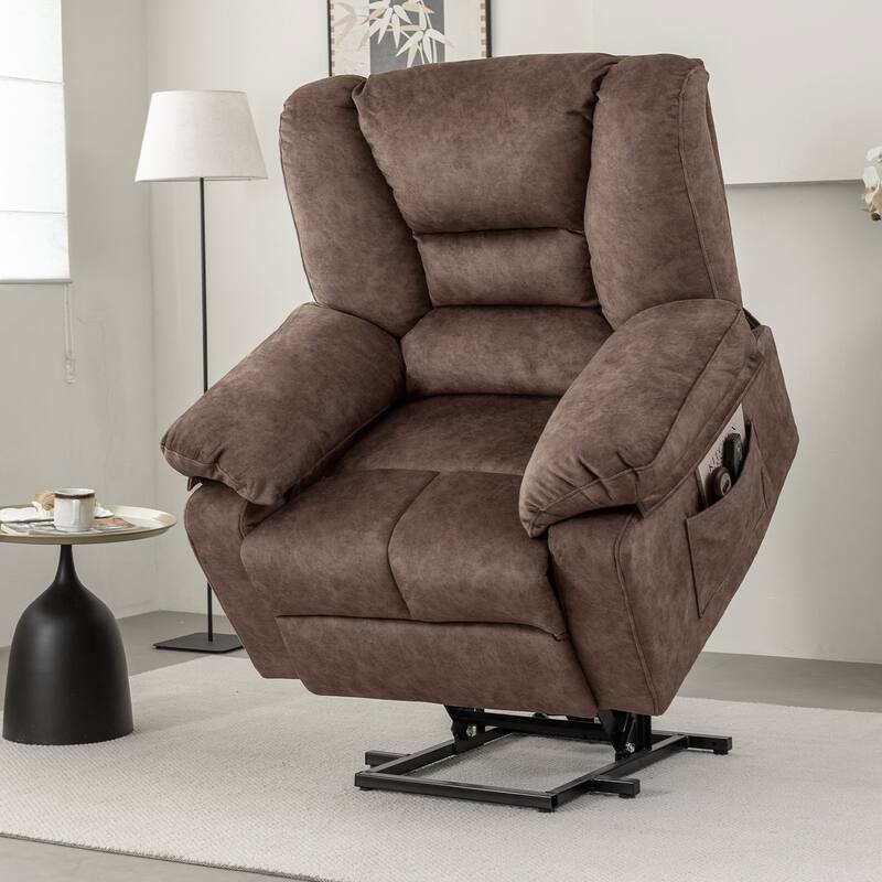 Modern Power Lift Recliner Chair Single Massage Sofa with Lumbar Heating and Timer Setting for Elderly - Brown