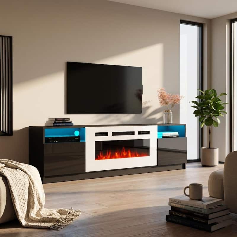 Meble Furniture York WH02 79" E-Fireplace TV Stand - Entertainment Console with Built-in Heater