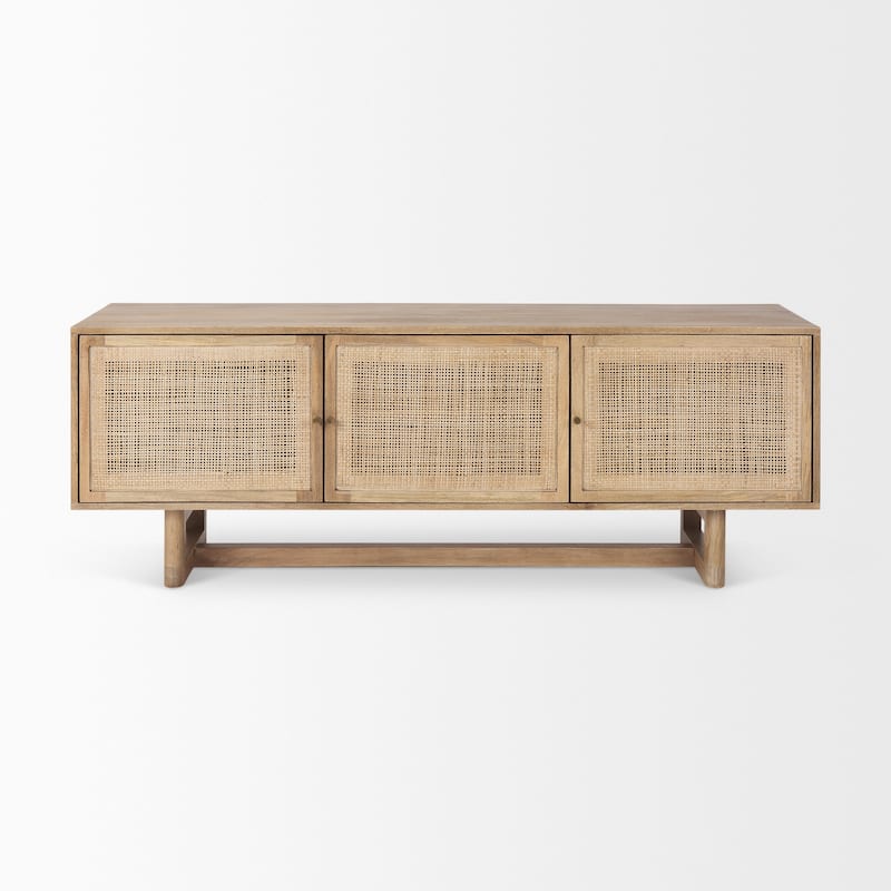 Grier Light Brown Solid Wood With Cane Accents Media Console