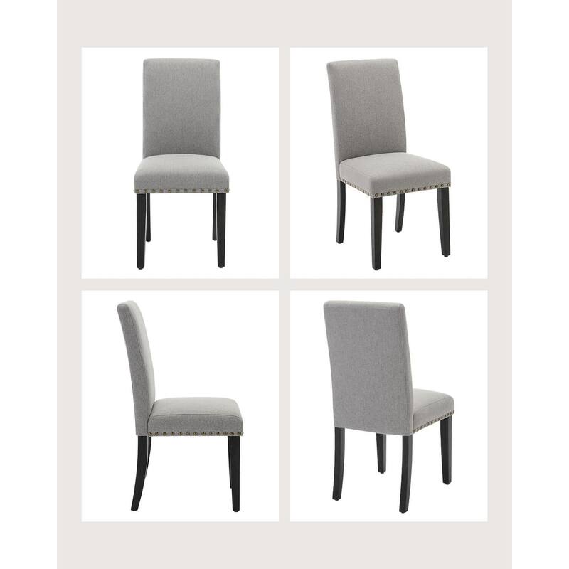 Upholstered Dining Chairs Set of 2, with Nailhead Trim & Padded Seat, Wood Legs, Fabric/Leather Options