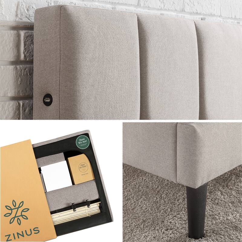 Priage by ZINUS Upholstered Stitched Platform Bed with USB Ports