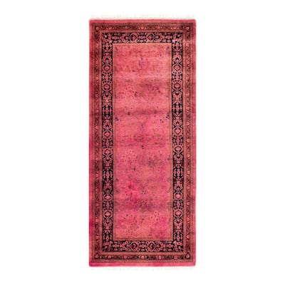 Overton Hand Knotted Wool Vintage Inspired Modern Contemporary Overdyed Pink Runner Rug - 2' 7" x 6' 2"