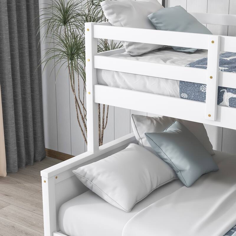 Twin over Full Bunk Bed with 2 Drawers, Slide & Shelves, Detachable into 2 Beds, Wood Bunkbeds Frame with Solid Slats Supprot
