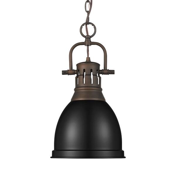 slide 2 of 2, Yep by Golden Lighting Duncan 1-light 9in Chain Hung Pendant in Rubbed Bronze and Matte Black shade