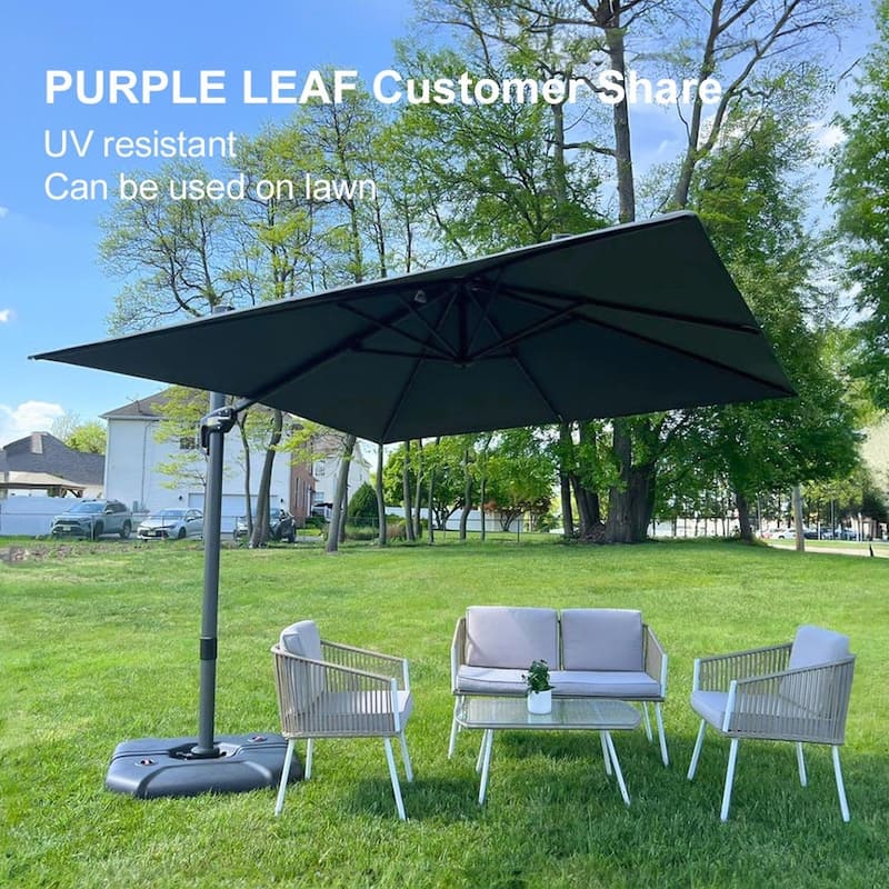 PURPLE LEAF 9 ft Square 360 Degree Rotation Patio Cantilever Umbrella