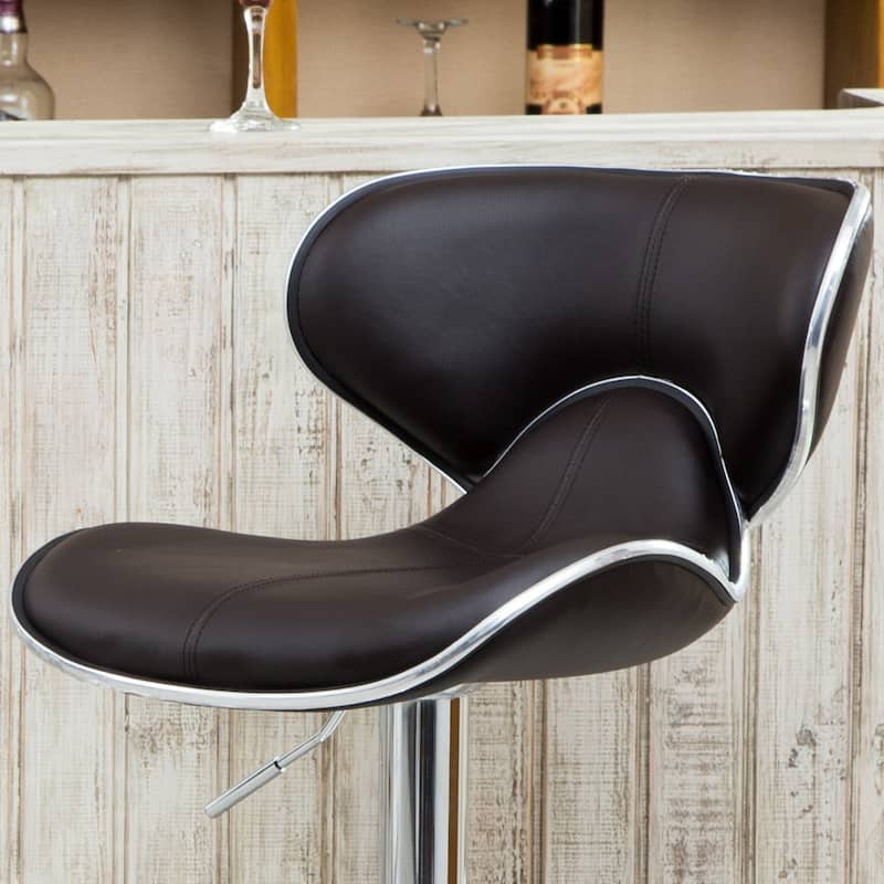 Faux Leather Upholstery Bar Stool Set of 2, Adjustable Swivel Bar Stool with Chrome Base for Kichen Island, Bar & Counter