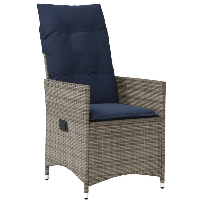 vidaXL Reclining Patio Chair with Cushions Outdoor Garden Gray Poly Rattan - 22 x 23.2 x 36.2