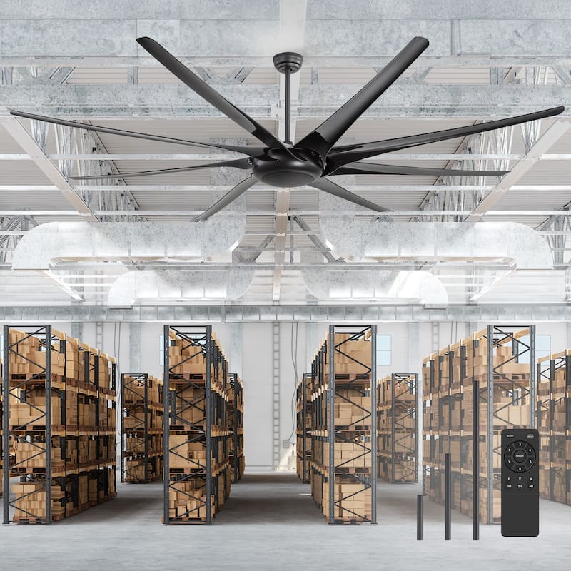 65/72/84/100-In Black/White Industrial Ceiling Fan with Remote without Light(8-Blade) - 100" - Black