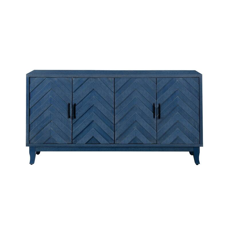 HomeRoots 60" Blue Textural Chevron Distressed Wood Sideboard with Four Doors - 59.8' X '32.3' X '15.5