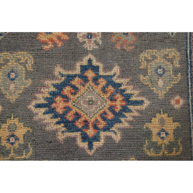 Gray Kazak Runner Rug Hand-Knotted Wool Carpet - 2'7" x 9'7"