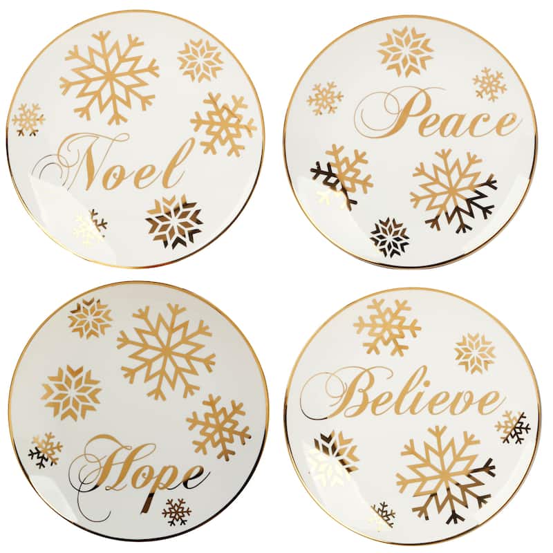 Certified International Christmas Glitter 8.5" Gold Salad/Dessert Plates, Set of 4 - 8.5" Diameter x 1"