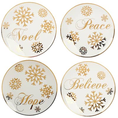 Certified International Christmas Glitter 8.5" Gold Salad/Dessert Plates, Set of 4 - 8.5" Diameter x 1"