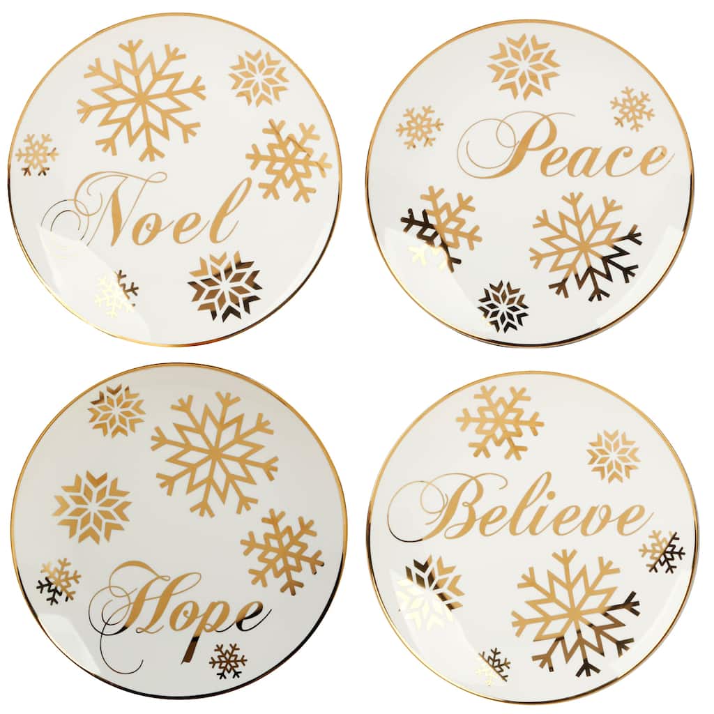 Certified International Christmas Glitter 8.5" Gold Salad/Dessert Plates, Set of 4 - 8.5" Diameter x 1"