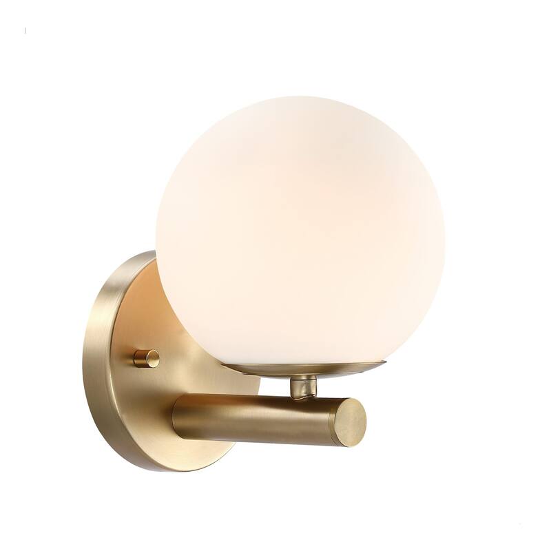 Crown Heights 8 in. 1-Light Brushed Gold Wall Sconce with White Art Glass Shade