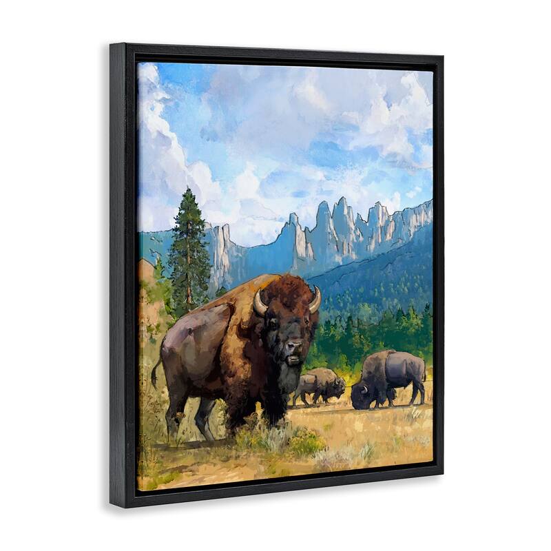 Stupell Grazing Bison Desert Abstraction Framed Floater Canvas Wall Art Design By David Owens