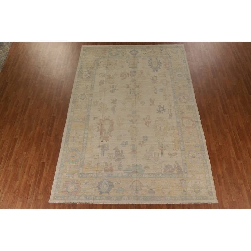 Floral Oushak Turkish Rug Handmade Wool Carpet - 8'11"x 12'11"