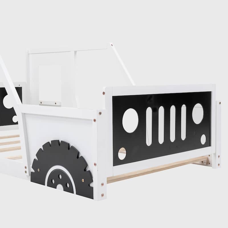 Twin Size Classic Car-Shaped Platform Bed with Wheels