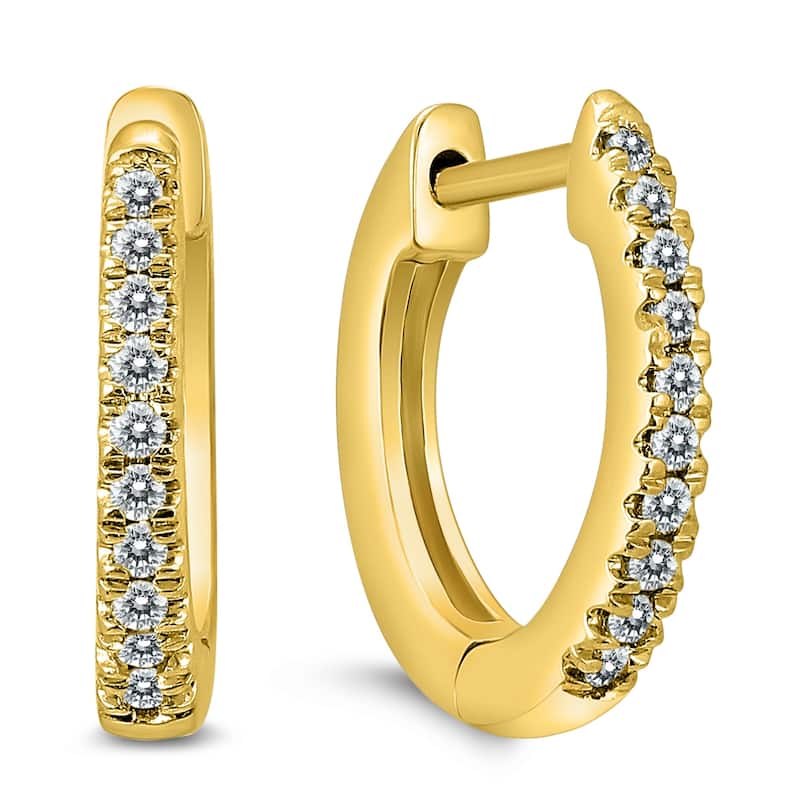 Marquee 1/10 Carat TW Small Diamond Huggie Hoop Earrings in 10K Yellow Gold - Yellow