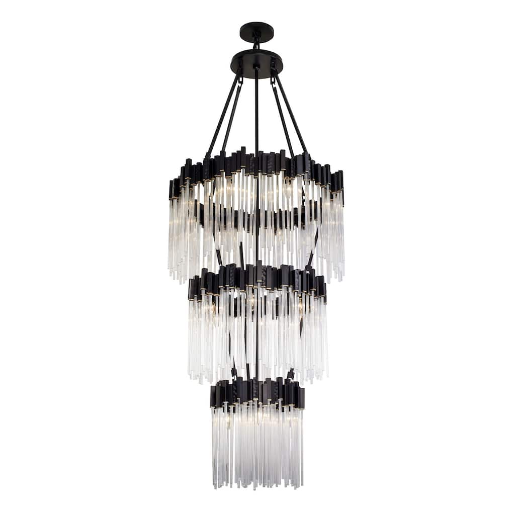 Varaluz Matrix 18-Light 3-Tier Chandelier - Matte Black/French Gold