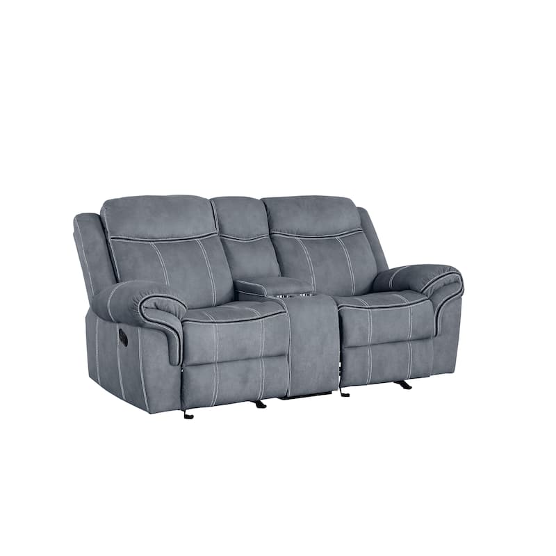 Two Tone Gray Velvet Recliner Loveseat W/Usb Port & Console