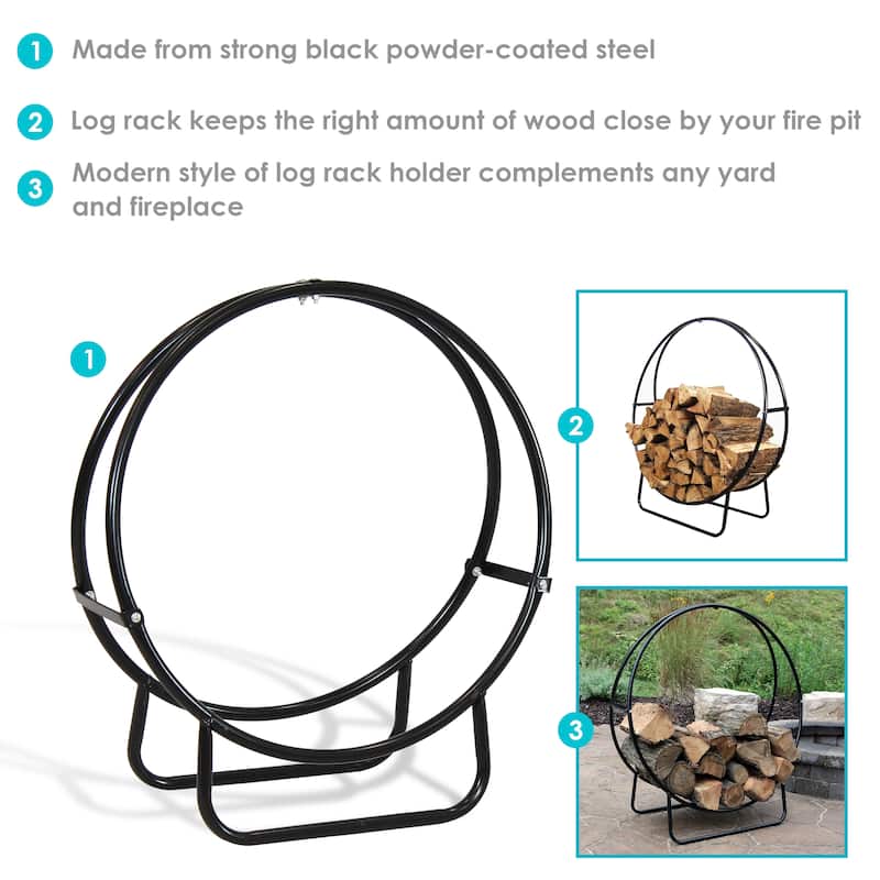 Sunnydaze Firewood Log Hoop Black Steel Easy Access Storage - Multiple Sizes