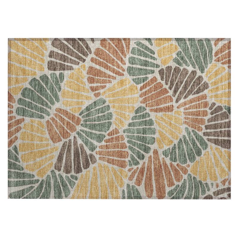Machine Washable Indoor/ Outdoor Floral Modern Chantille Rug