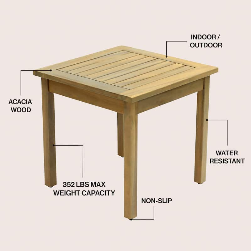 18.9" Square Slatted Solid Acacia Wood Indoor/Outdoor Adirondack Side Table, By JONATHAN Y