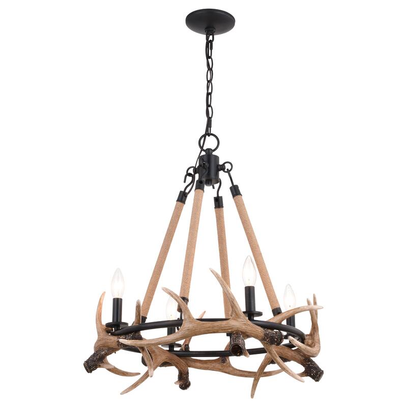 Breckenridge Bronze Rustic Antler Chandelier Natural Rope Accent