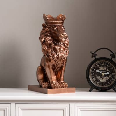 Sitting Crowned Lion Statue - 14.5" - Bronze