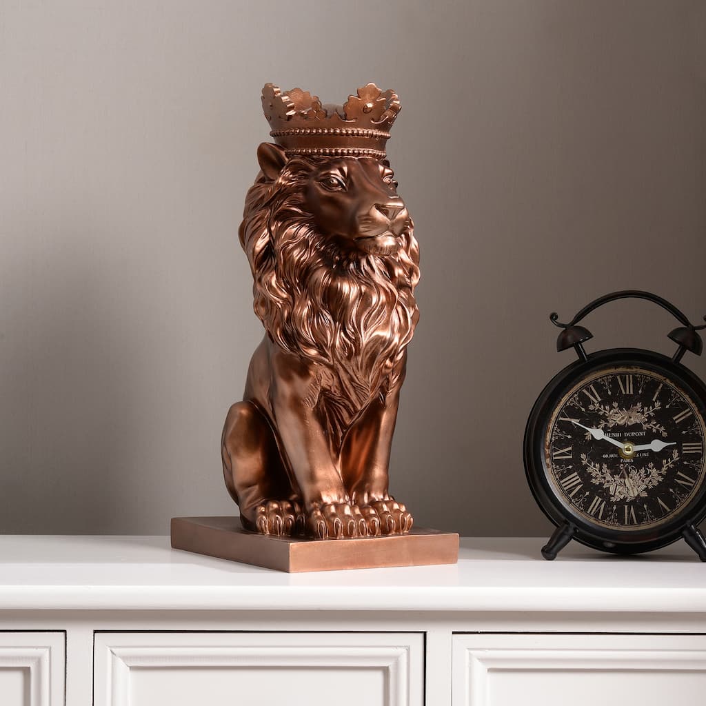 Sitting Crowned Lion Statue - 14.5" - Bronze