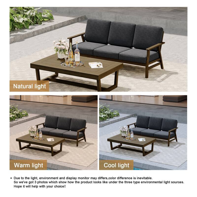 Modern Wood Outdoor Patio Sofa Loveseat with Cushion