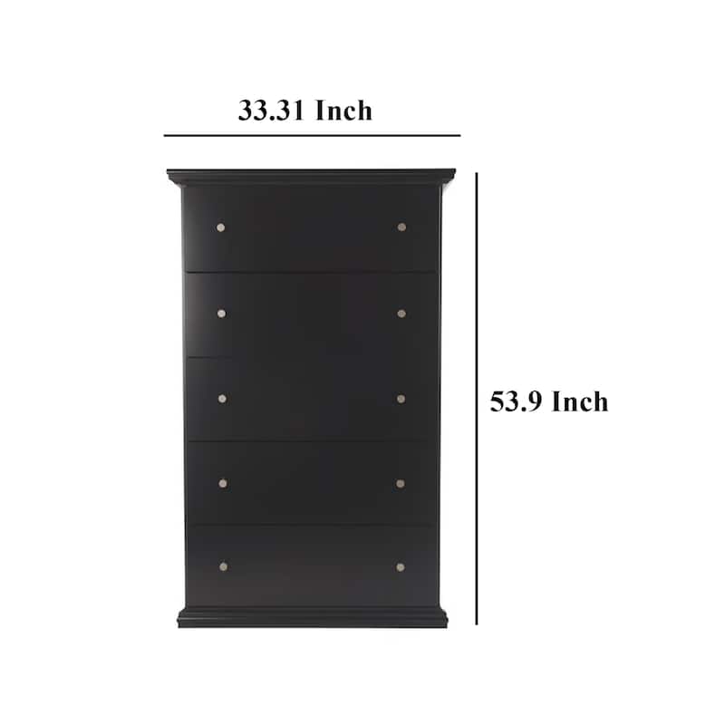 Boli Tall Dresser Chest, 5 Storage Drawers, Black Molded Trim Details