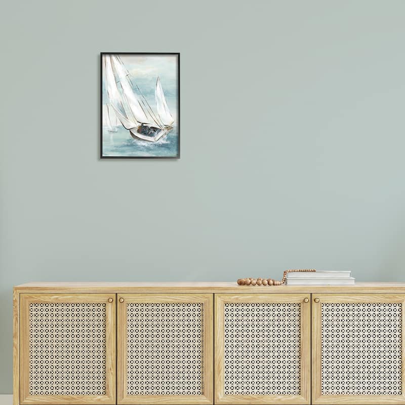 Stupell Sailboat Watercraft Sailing Water Splashing Ocean Waves Framed Wall Art - Blue