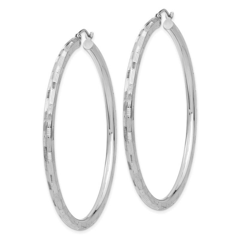 Curata 14k White Gold Textured Checkerboard 45x3mm Hoop Earrings