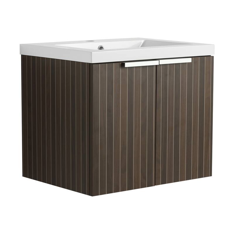 48in Bathroom Vanity with Resin Sink, Soft Close Hinges, 3 Doors, Eco-Friendly Design, Wall-Mounted Floating Cabinet