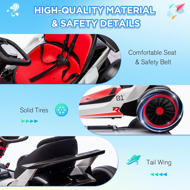 EROMMY 12V 7AH Battery Powered Kids Go Kart with Slow Start Function, with Two Motors Two Speed and Foot Pedal